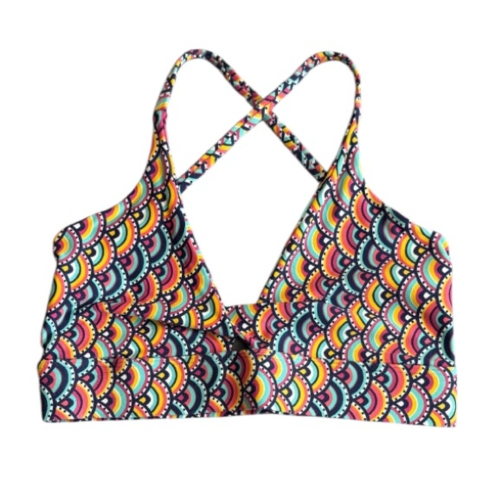 Liquido OM Stars Rainbow Peacock Twisted Sport Bra Size Small